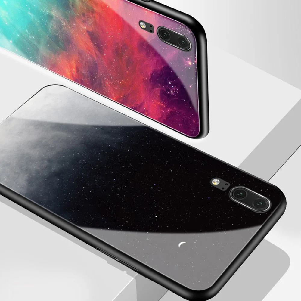 Чехол для телефона из закаленного стекла с изображением звездного неба Huawei P20 P30