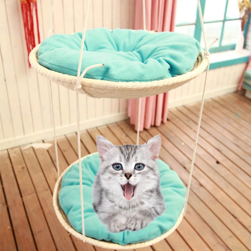 Соломенный гамак для кошки Щенок ползающий котенок гнездо кошка дерево прыжок захват кошка кровать корзинка-слинг дом оконный Гамак Подушка