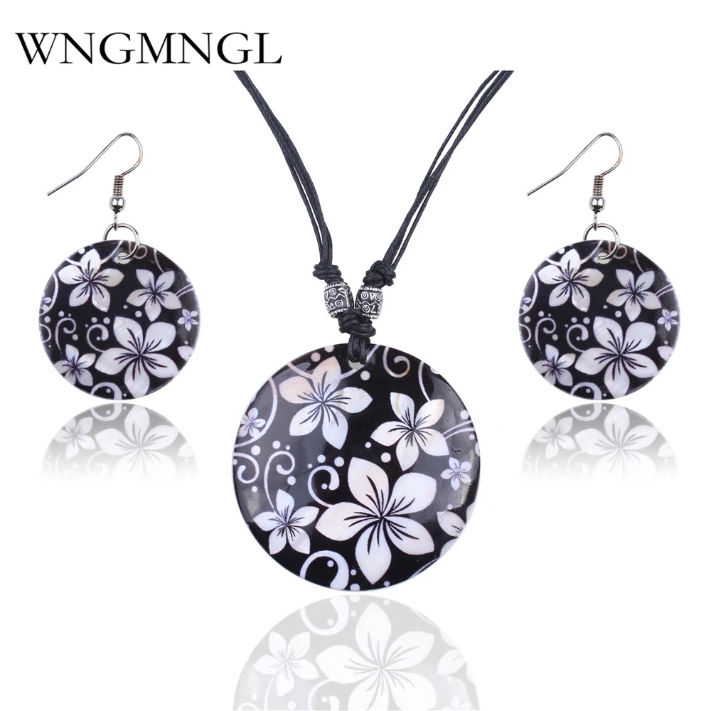 

WNGMNGL New Fashion Vintage Natural Shell jewelry sets for women boho flower earrings wax rope chain necklace set bijoux femme