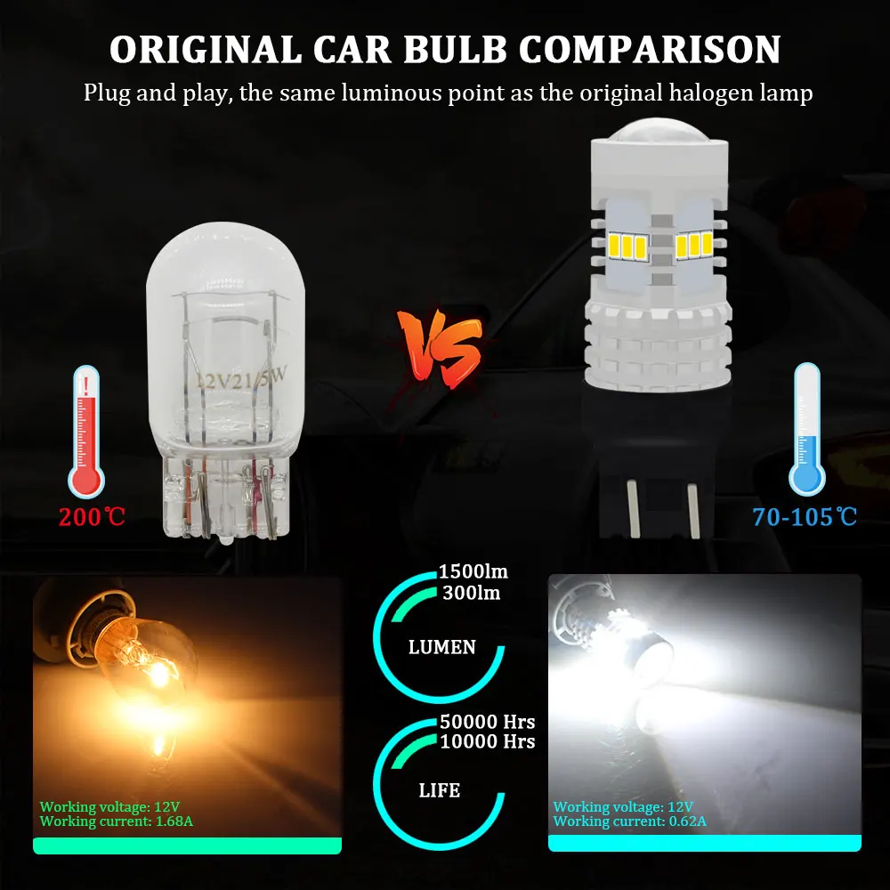 2 шт. лампы Супер яркий белый DC12V/24V Canbus T20 7440 W21W W21 7443 7444 W21/5 Вт SRCK светодиодный для