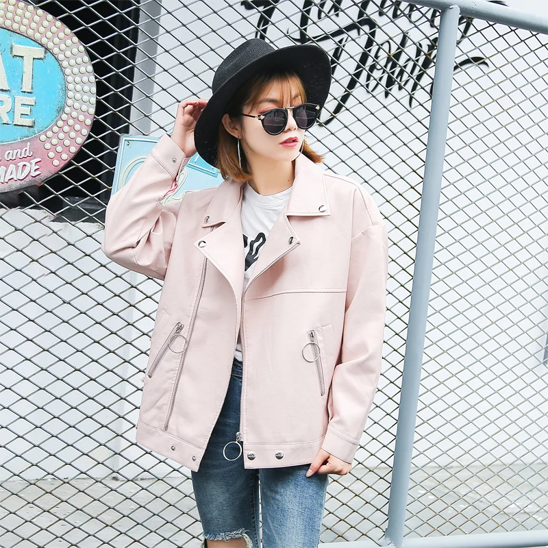 Куртка-бомбер женская из экокожи свободного кроя | Женская одежда