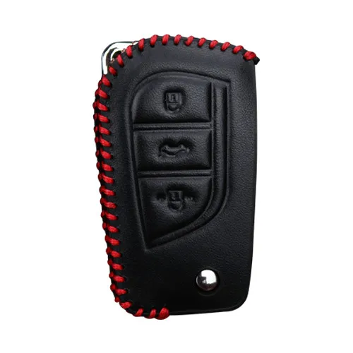 KUKAKEY кожаный чехол для ключей автомобиля для Toyota Hilux Corolla avensis Prado Fortuner RAV4 CHR Smart Shell аксессуары - Название цвета: 3 Button Red