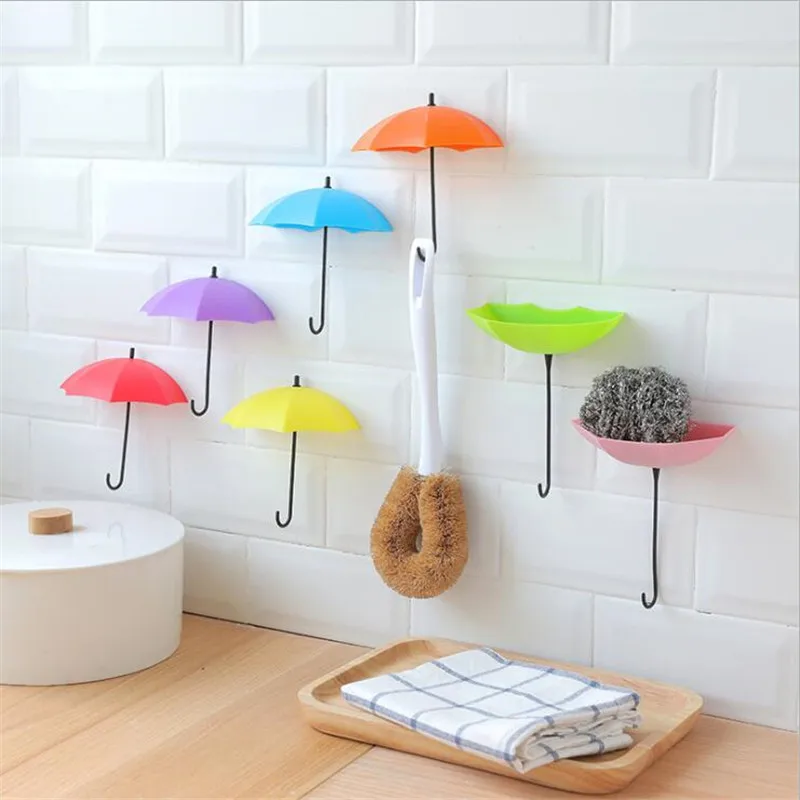 3 Pcs Colorful Umbrella Wall Hook Key Glasses Wallet Hair Pin Holder Organizer Decorative Hanger Decor Home Decoration | Дом и сад