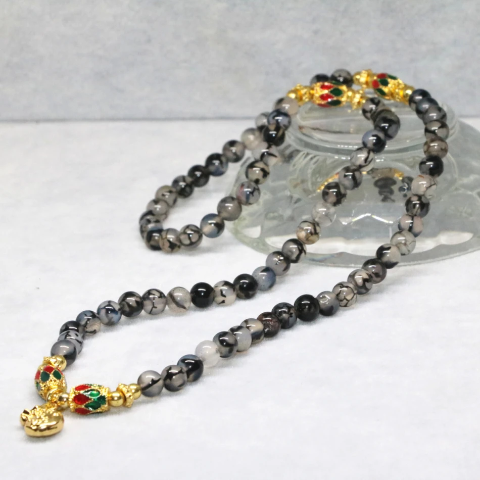 Wholesale Price Natural Stone Carnelian Onyx 6mm Black Dragon Agat Veins Multilayer Bracelets Round Beads Women Jewelry B2230 | Украшения и