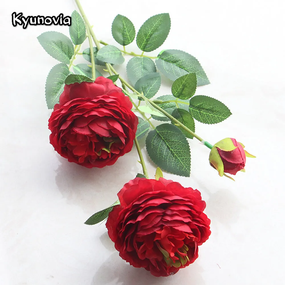 Kyunovia 65 см длинный стебель роз 5 шт./лот искусственные шелковые цветы листья 3