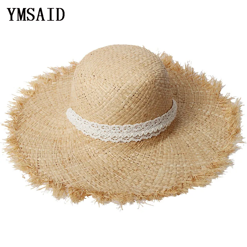 Ymsaid женские плетеные шляпы от солнца из рафии С Широкими Полями Летняя Пляжная