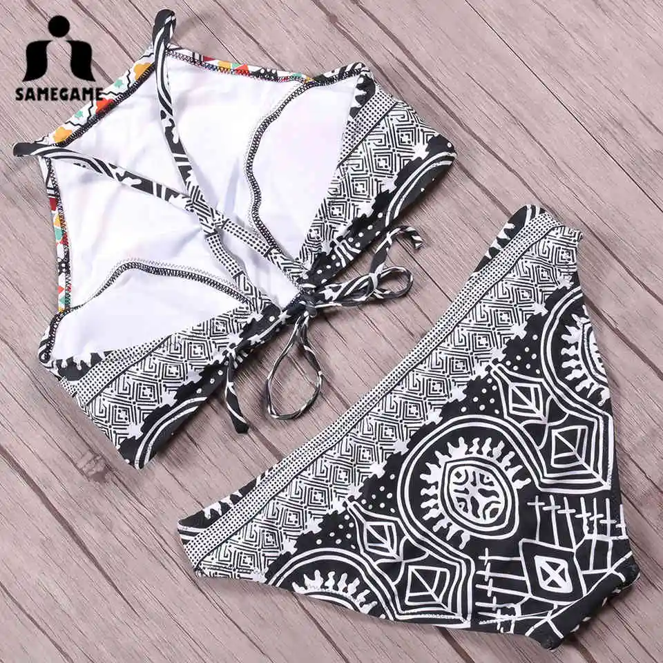 Женский купальник бикини с высокой горловиной SAMEGAME бразильский комплект принтом