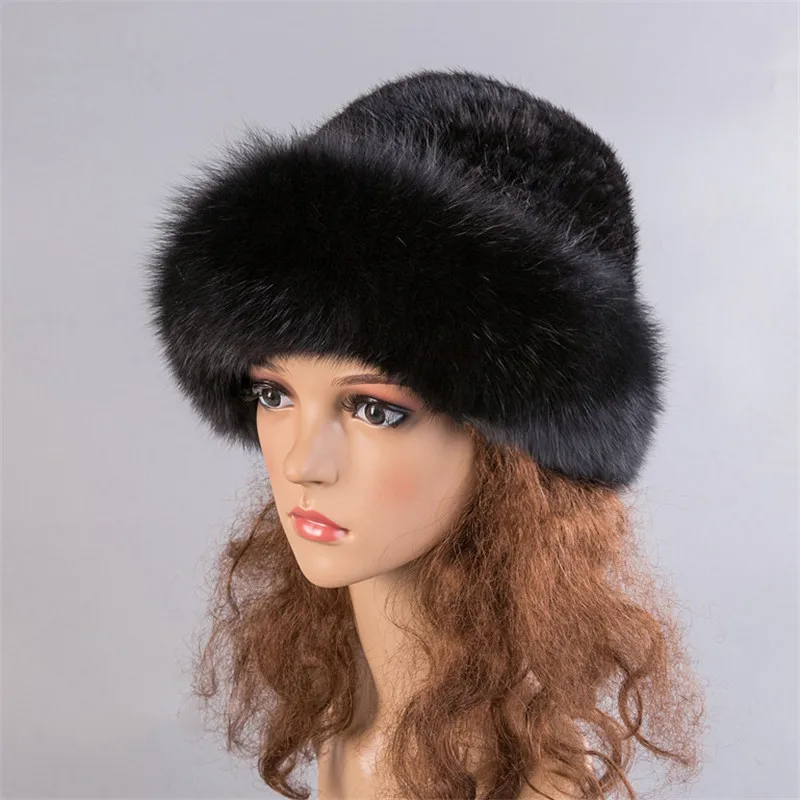 2019 корейский сплошной реального норки Лисий Мех Hat вязанные шапка Осенне зимняя