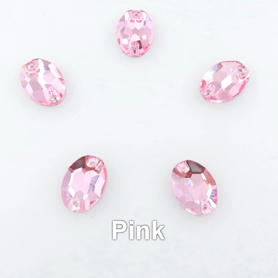A25 Pink Овальная форма, плоская задняя часть, с двумя отверстиями, стеклянный кристалл, 6 размеров, пришитые стразы, бусины, свадебная обувь, сумки, аксессуары для украшения своими руками - Цвет: A25 Pink