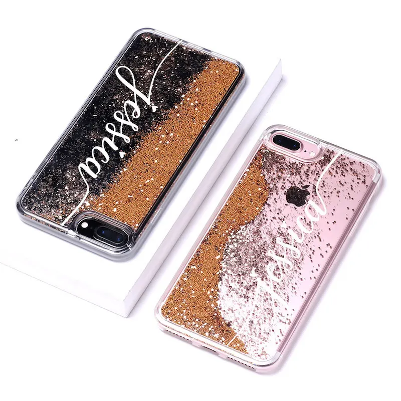 Font 3-Gold Glitter Жидкий Блестящий Сверкающий Розовый Золотой буквы с именем для iPhone 11 Pro 6S XS Max 7 7Plus 8 8Plus X мягкий чехол для телефона индивидуальный заказ - Цвет: Font 3-Gold Glitter