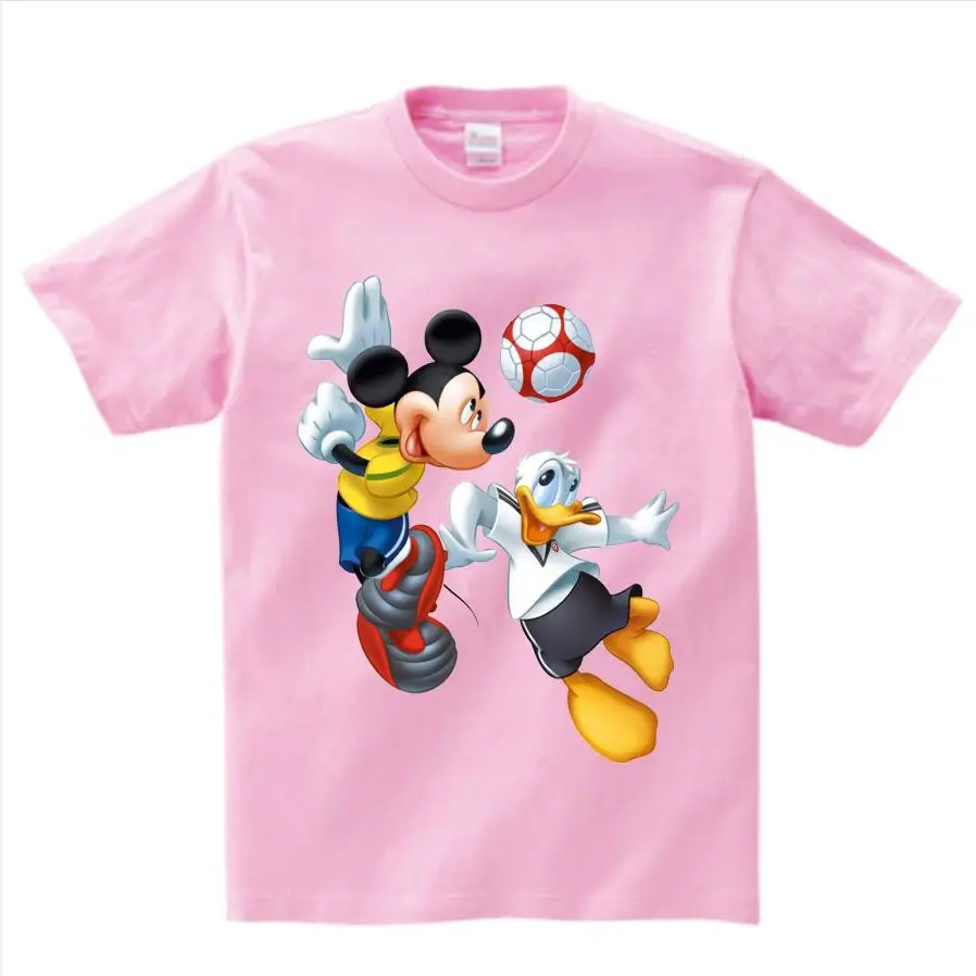 pink childreT-shirt Детские футболки с изображением Микки Мауса футболка с короткими рукавами с изображением мышки футболка для маленьких мальчиков и девочек с Дональдом летняя футболка с круглым вырезом От 2 до 15 лет N - Цвет: pink childreT-shirt