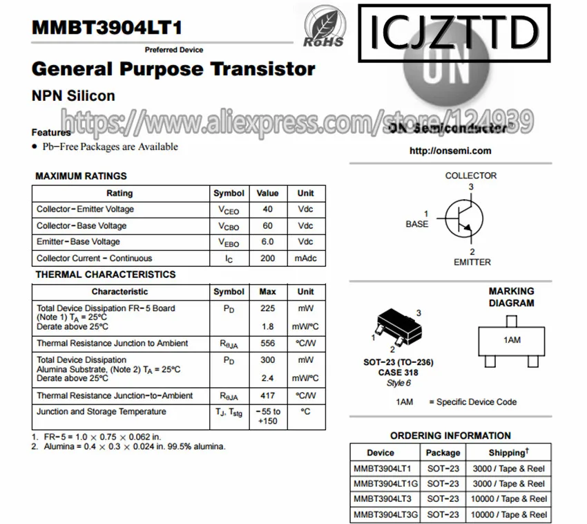100 шт. оригинал MMBT3904LT1G 1AM MMBT3904LT1 MMBT3904 SOT-23 TRANS NPN 40V 0.2A SOT23 MMBT3906LT1G 2A MMBT3906 MMBT3906LT1 |