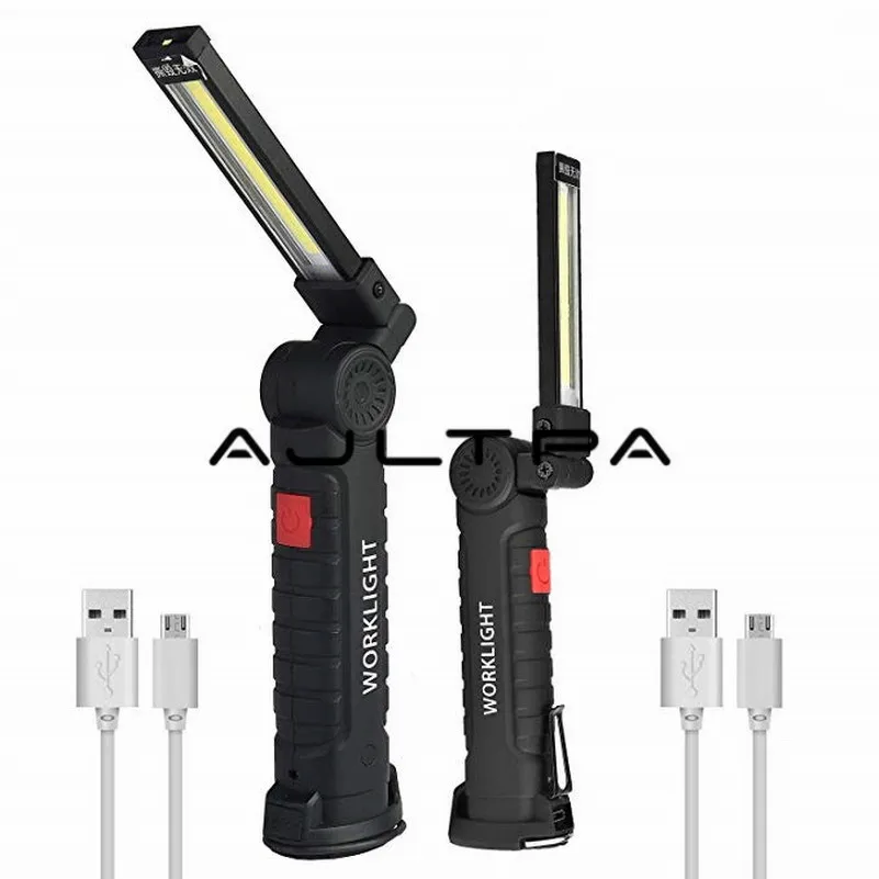 저렴한 휴대용 COB LED 작업 조명 USB 충전식 포켓 LED 라이트 COB 360 도 회전 5 조명 모드, 마그네틱베이스 회전 후크