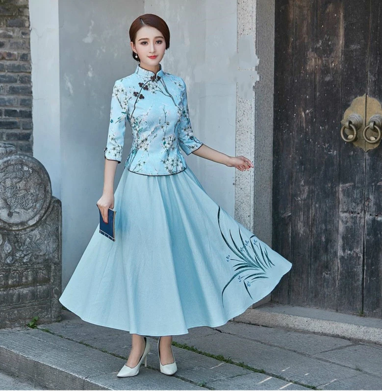 Sheng Coco 9 цветов китайские Топы Ципао Женская футболка Китай Mujer лето узор Cheongsam Китайская традиционная блуза одежда