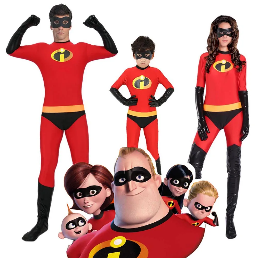 Incredibles/костюм из 2 предметов; классический костюм для костюмированной вечеринки «Mr and Mrs Incredible»; костюм фиолетового цвета для взрослых; нарядное семейное платье супергероя