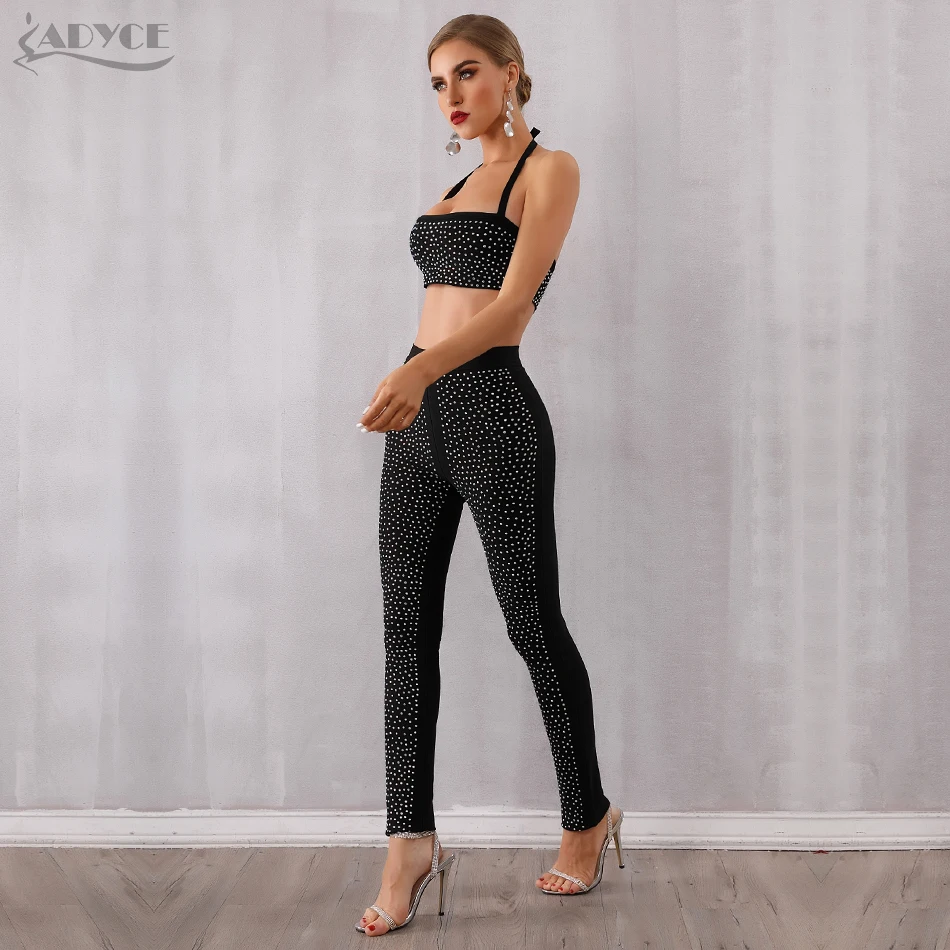 Adyce 2019 новые летние женские бандажные наборы Vestidos сексуальные черные топы с