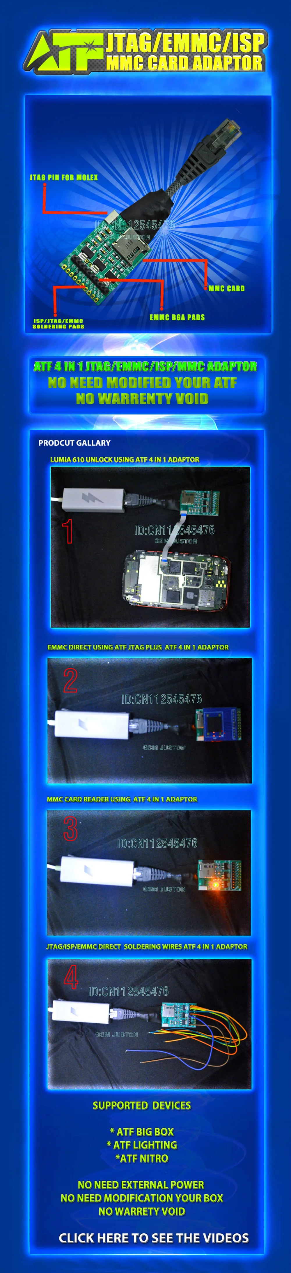 NEUE программатор ATF 4 в 1 Ultimative JTAG/EMMC/ISP/MMC адаптер