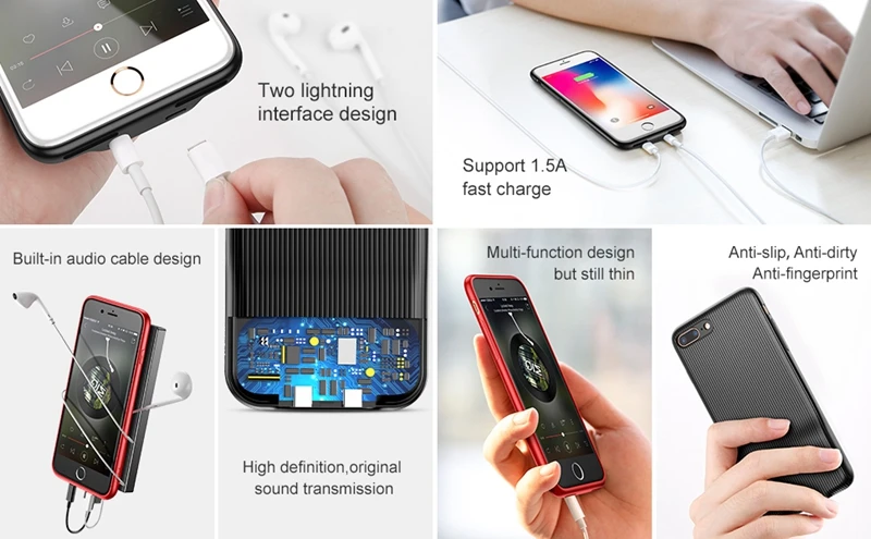 Двухъядерный процессор зарядки и аудио адаптер для iPhone X 7 8 Plus чехол для телефона с аудио зарядным адаптером Jack музыкальный пульт