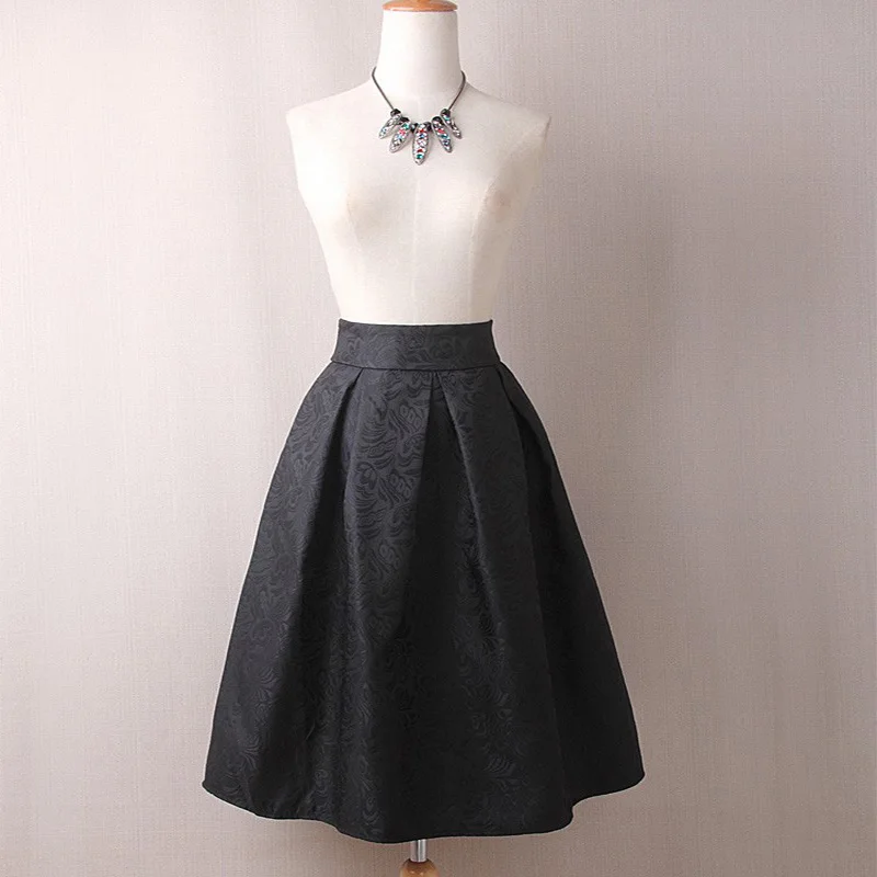 

Summer Autumn Vintage Pleated Skirt High Waist Work Wear Midi Skirts Women Jupe Femme Saias Plus Size