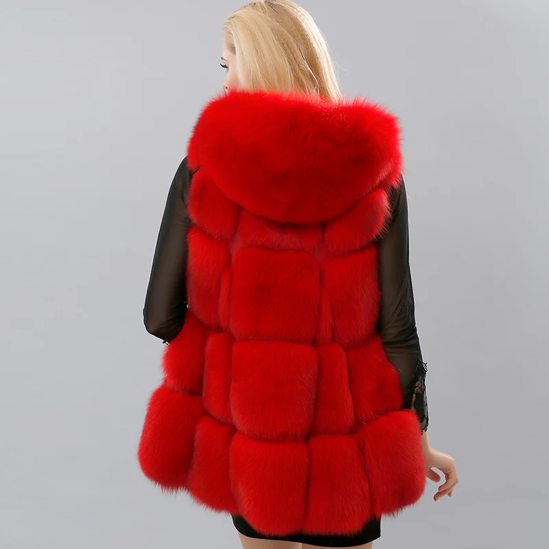 2017 г. Заводская ручной работы с капюшоном из натуральной жилет Для женщин лиса