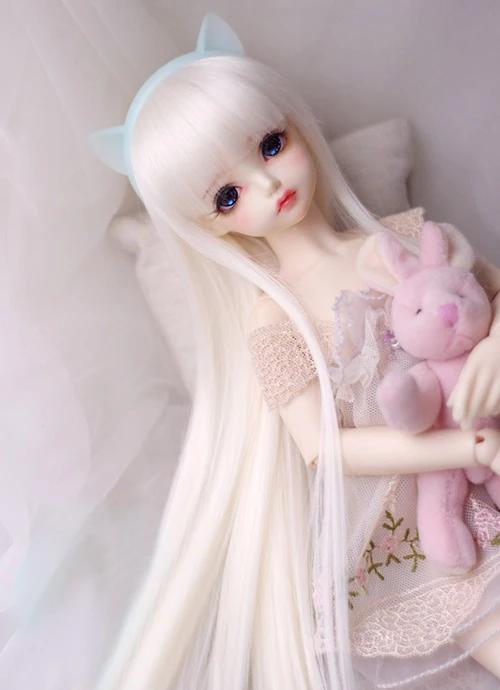 

BJD doll wigs milk white straight bang long straight hair wigs for 1/3 1/4 1/6 1/8 BJD DD SD YOSD doll High-temperature wire wig