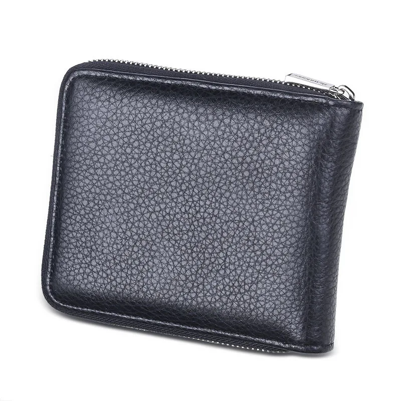 Black Real Genuine Leather Wallet Men Zipper Handbag Business Credit Cards Holder Coins Pures Billetera Monedero portefeuille | Багаж и