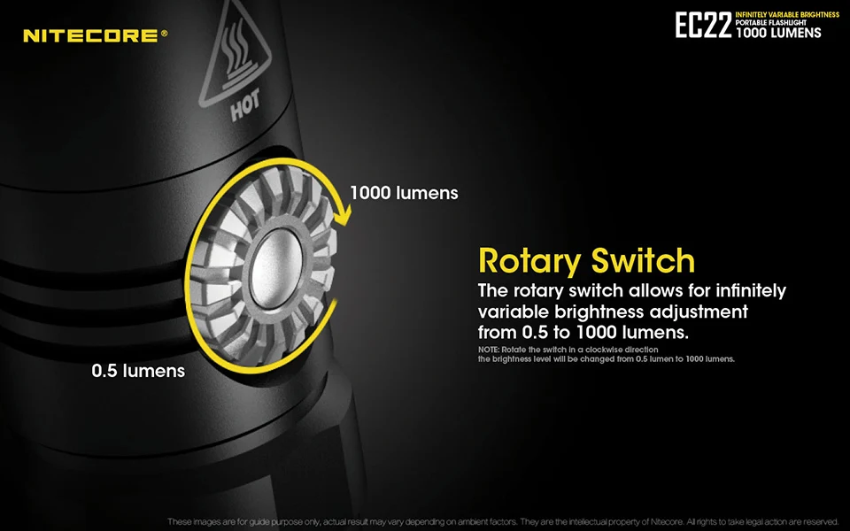 NITECORE EC22 бесступенчатая яркость фонарик CREE XP-L HD V6 светодиодный 1000 люмен поворотный переключатель с помощью