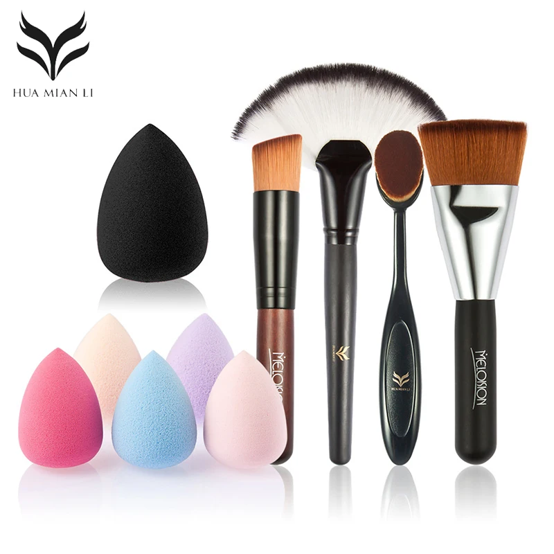 HUAMIANLI 5Pcs Professional Makeup Brushes Set Soft Face Novice Cosmetic Tools Foundation Blush Sponge Puff | Красота и здоровье