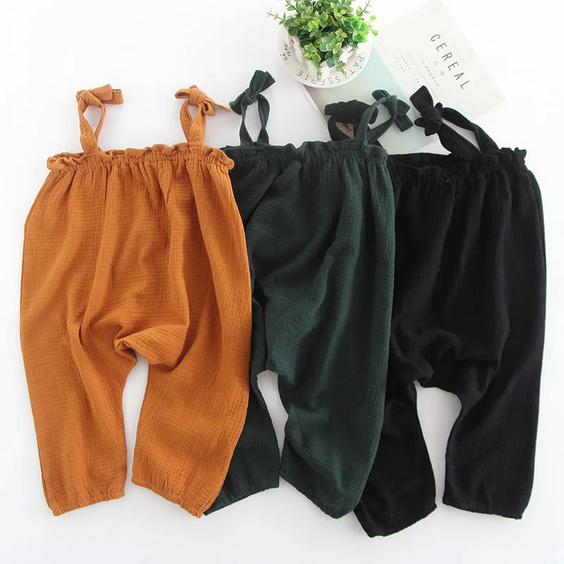 

Girls overalls Spring fall cute bowknot suspender pants toddler baby jumpsuit children outfits 2-6Yrs
