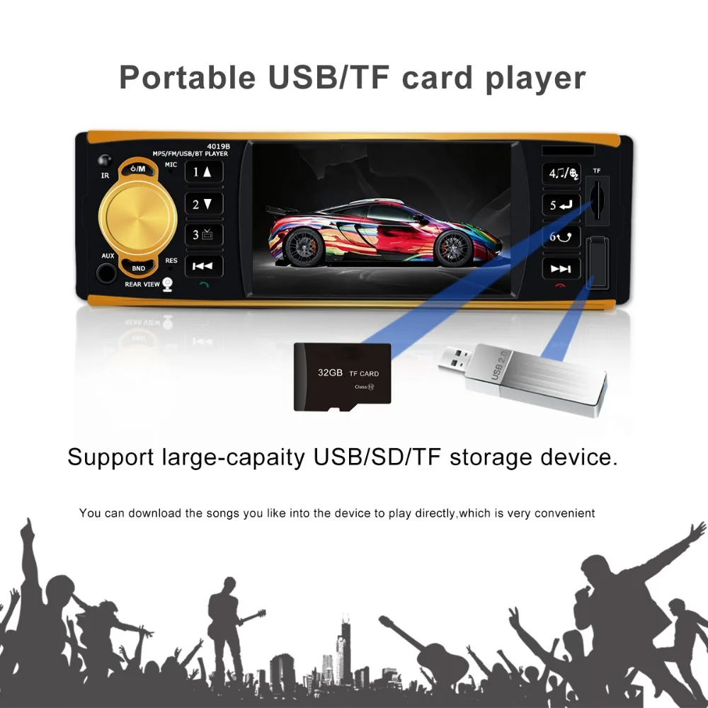 4019B 4 1 дюймов Дин радио Авто Аудио Стерео Авторадио USB AUX FM станции Bluetooth с заднего