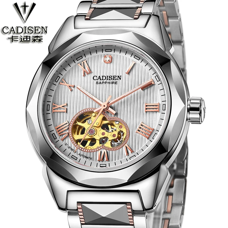 New CADISEN Relojes Watches Top Branded Mens Tungsten steel Skeleton Mechanical Watch Fashion Waterproof 50m Wristwatch | Наручные часы