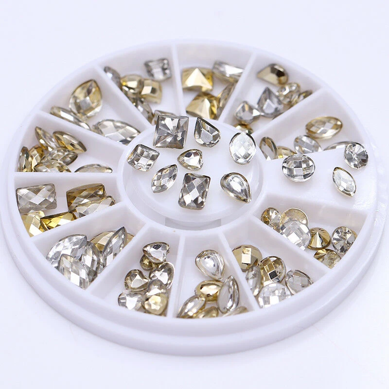 3D Double-sided Nail Art Rhinestone Wheel Charms Gold Heart Water Drop Shape Decorations Nails Tips | Красота и здоровье