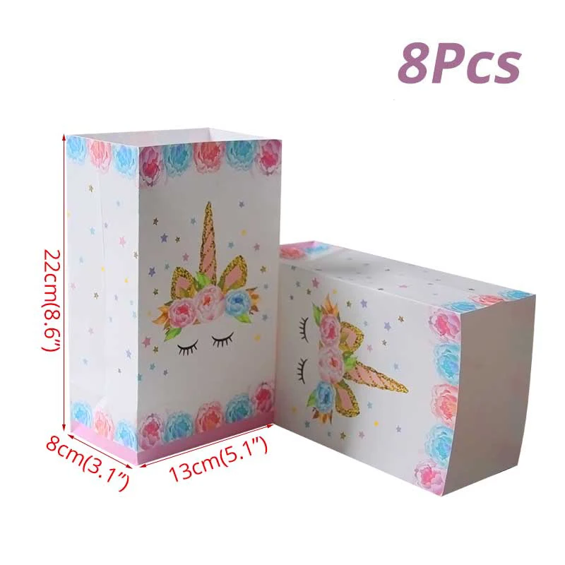8pcs Candy Bags 20 штук Единорог салфетка Бумага одноразовая посуда Свадебные украшения для девочек день рожденья для мальчиков для украшения детского душа расходные материалы - Цвет: 8pcs Candy Bags