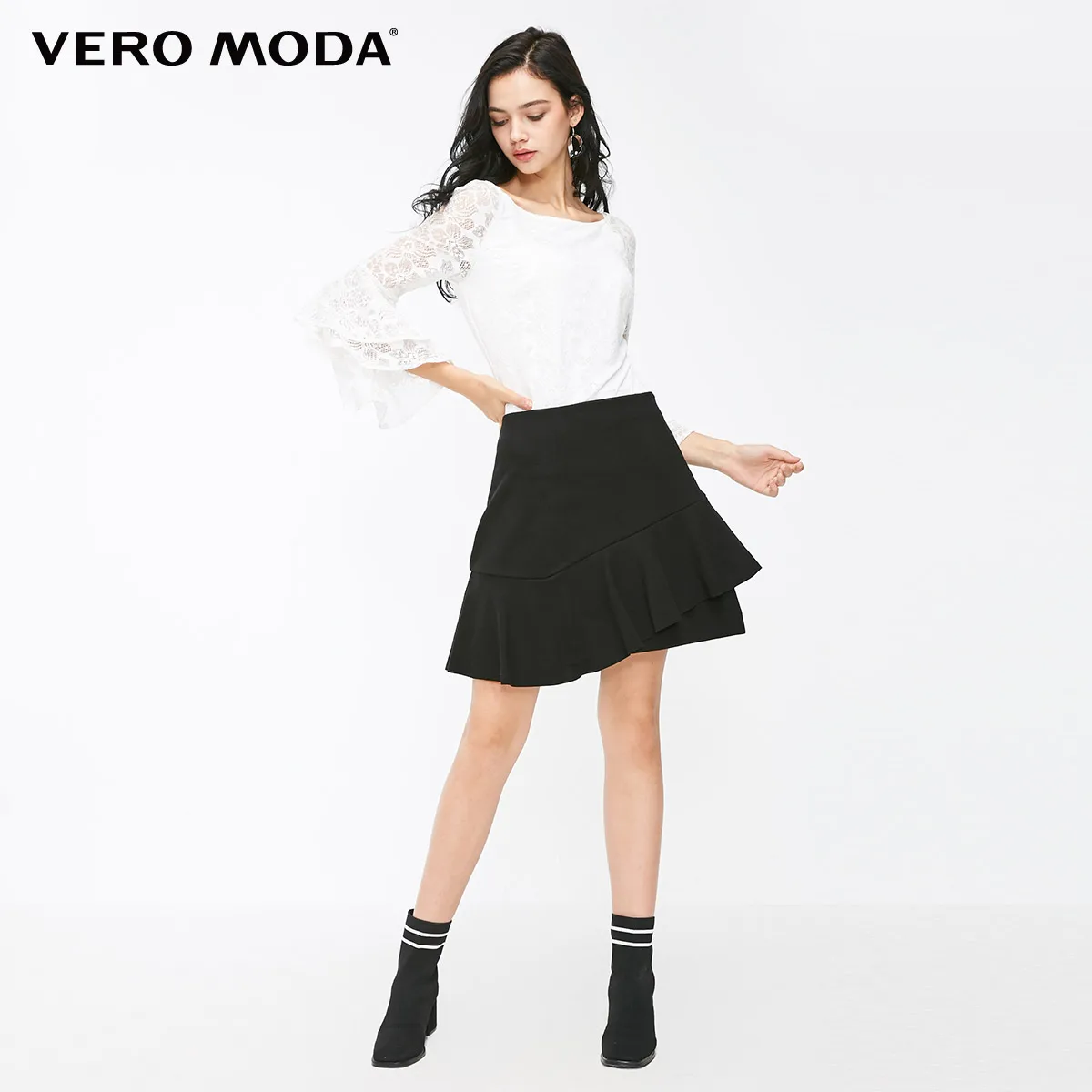 Vero Moda женский кружевной топ с расклешенными рукавами и круглым вырезом | 318330503