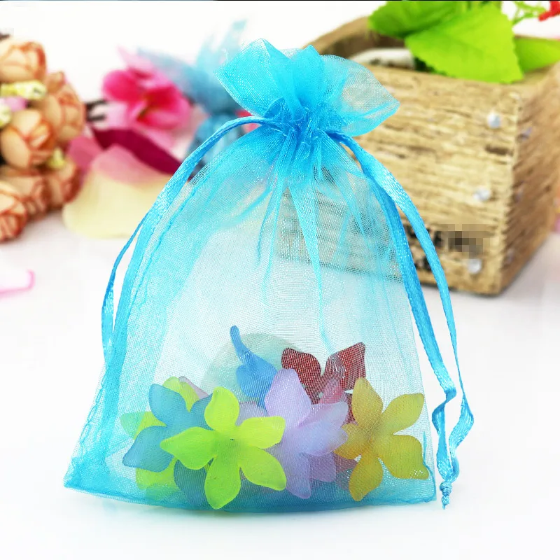 10 шт., 7x9 см, 9x12 см, 10x15, 13x18 см, Подарочный мешок из органзы, рождественские мешочки для украшений на Хэллоуин, свадебные украшения, принадлежности для дня рождения, вечеринки - Цвет: D16 Lake Blue