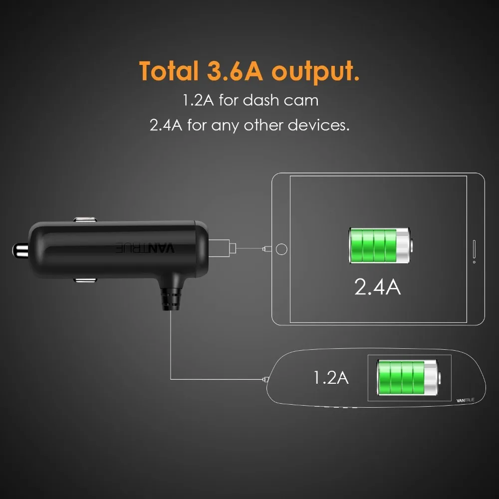 Vantrue C2 DC5V 3.6A автомобильное зарядное устройство адаптер 10 футов мини USB