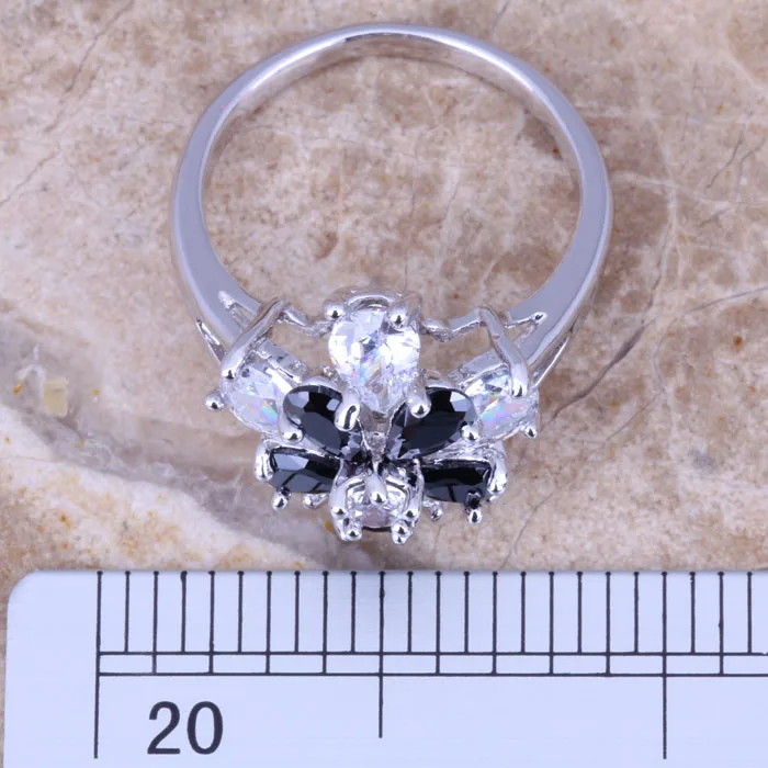 Кольцо женское посеребренное с черным кубическим цирконием размер 6 7 8 9 R0777 |