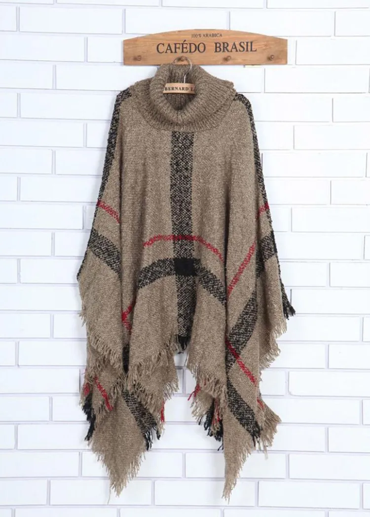 Khaki Scarf Зимний женский свитер, Вязаное пончо, водолазка, женский шарф, толстые теплые свитера и пуловеры размера плюс, пончо и накидки - Цвет: Khaki Scarf