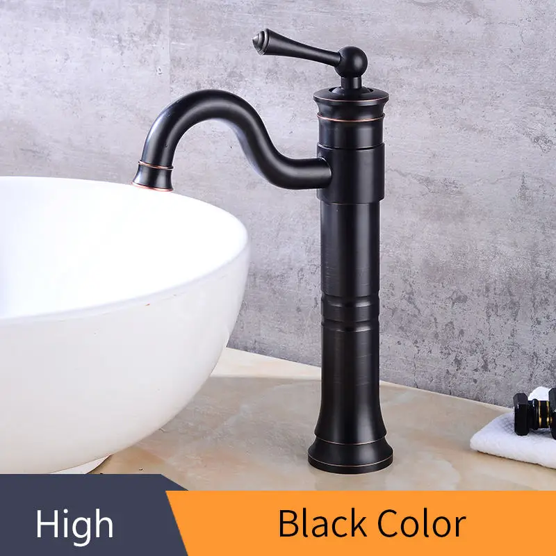 High Black Смеситель для раковины, античный латунный кран для ванной комнаты с одной ручкой, винтажный двухслойный кран, кран для горячей и холодной ванны, смеситель для воды 58808 - Цвет: High Black