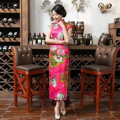 Rose SHENG COCO/Желтые платья Qipao с цветочным принтом, винтажный чонсам, парча, длинное женское летнее платье с принтом, облегающее платье-Ципао, 2XL, XXXL - Цвет: Rose