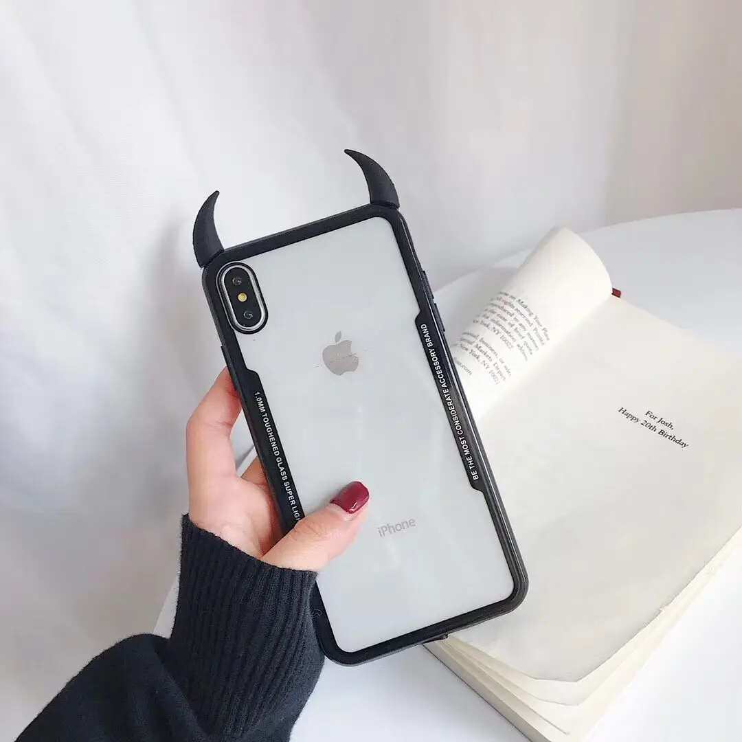d Милый персональный чехол для телефона с рогом дьявола для iPhone 11 Pro Max XR XS Max 7 8 6S Plus чехол мягкий акриловый прозрачный чехол для телефона - Цвет: d