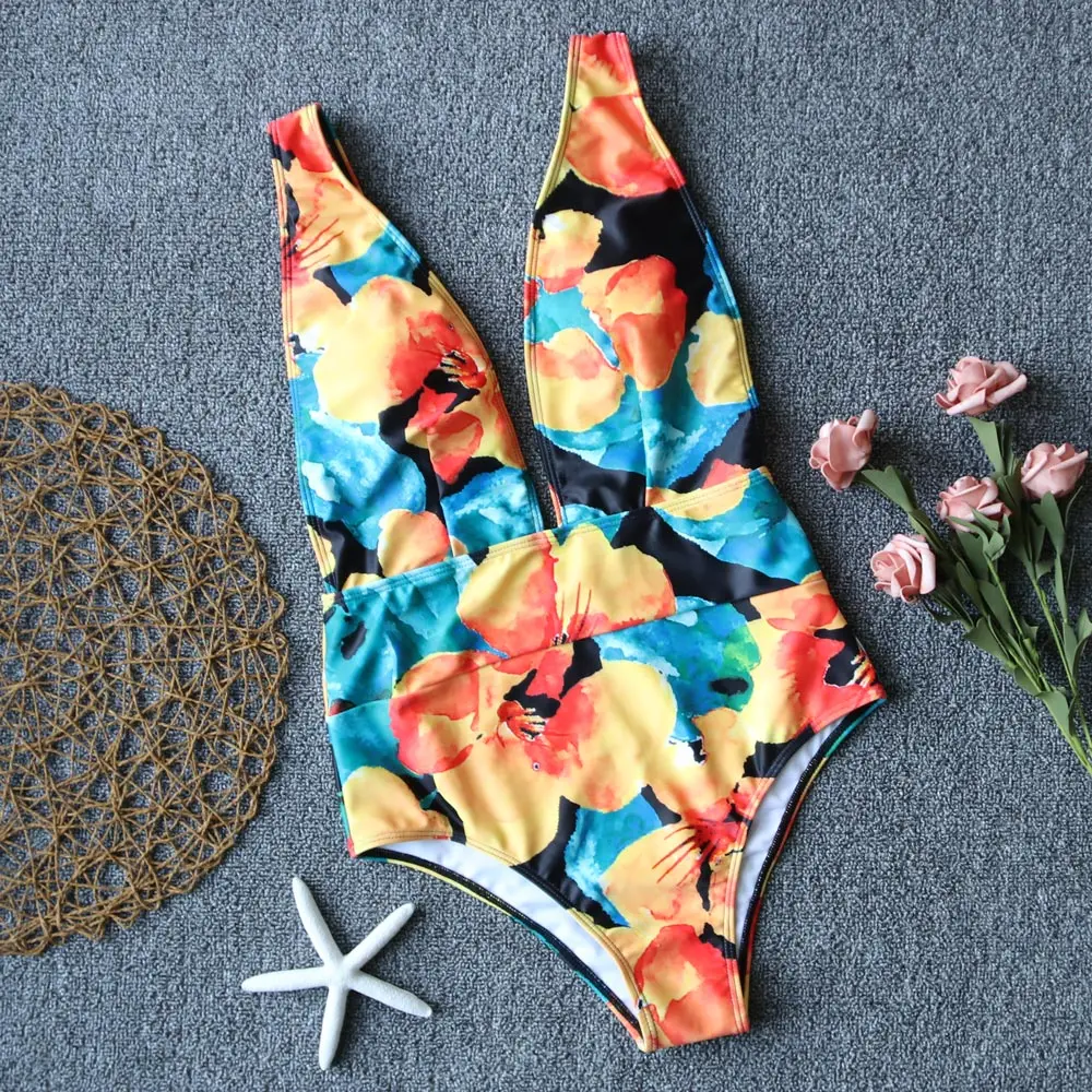 2019 Swimsuit Women One Piece Swimwear Female Girls Sexy Print Beachwear Bathing Suit Summer Maillot De Bain Femme Monokini Swim | Спорт и
