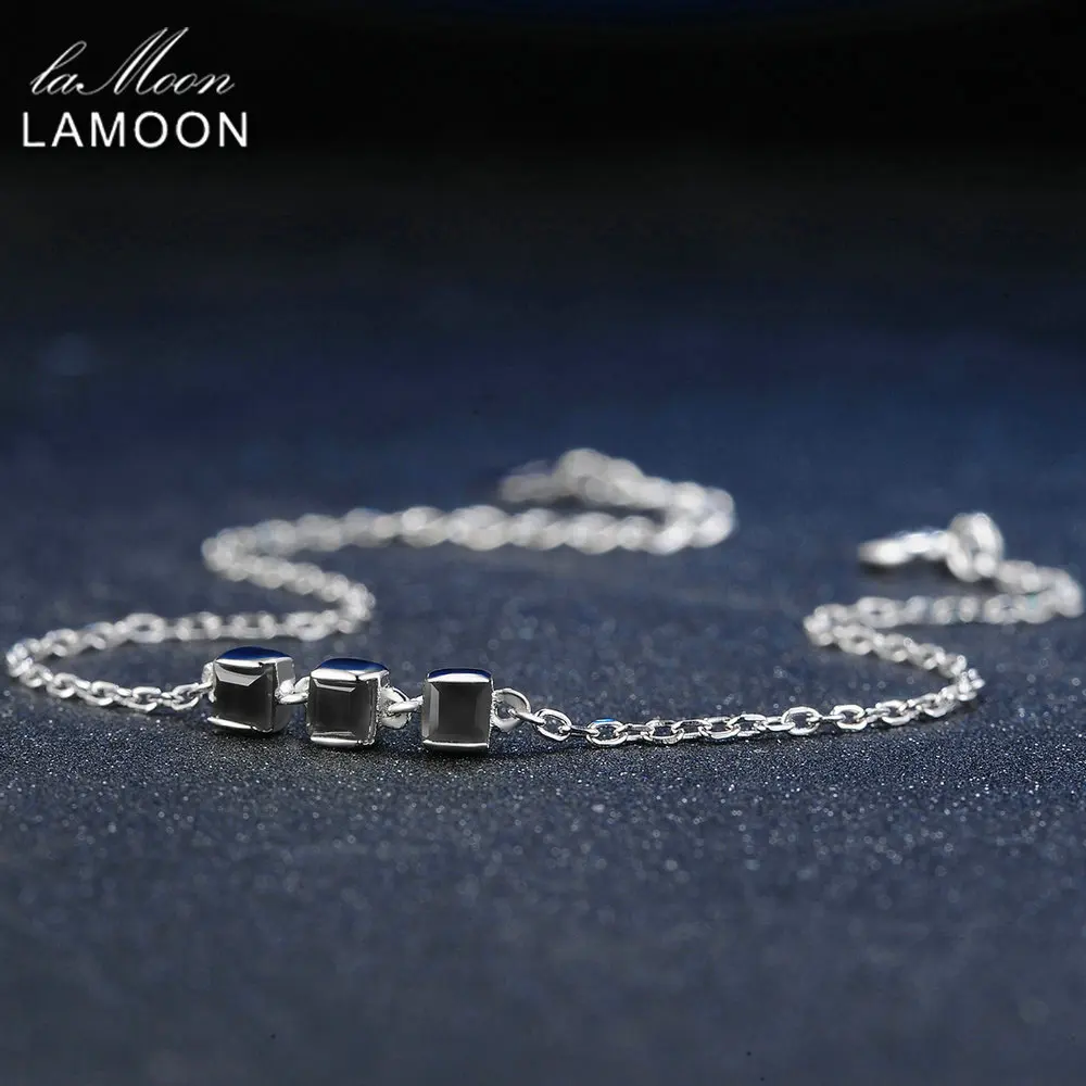 LAMOON 2 мм 100% натуральный квадратный черный халцедон 925 Стерлинговое серебро