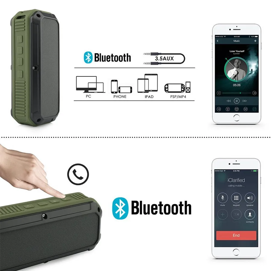CRDC Bluetooth Speaker 4.0 Waterproof IPX6 Portable Outdoor Wireless Mini Sound Box Speakers for PC Mobilephone Tablet Laptops |