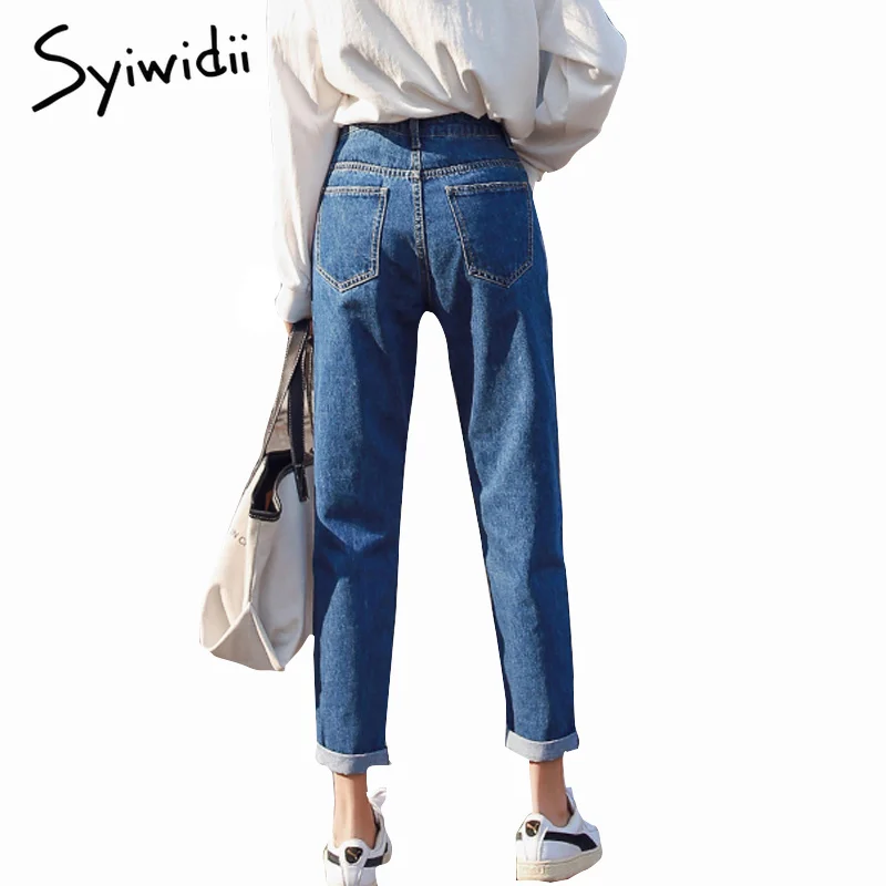 Базовые джинсовые джинсы для женщин с высокой талией Джинсы бойфренда мам