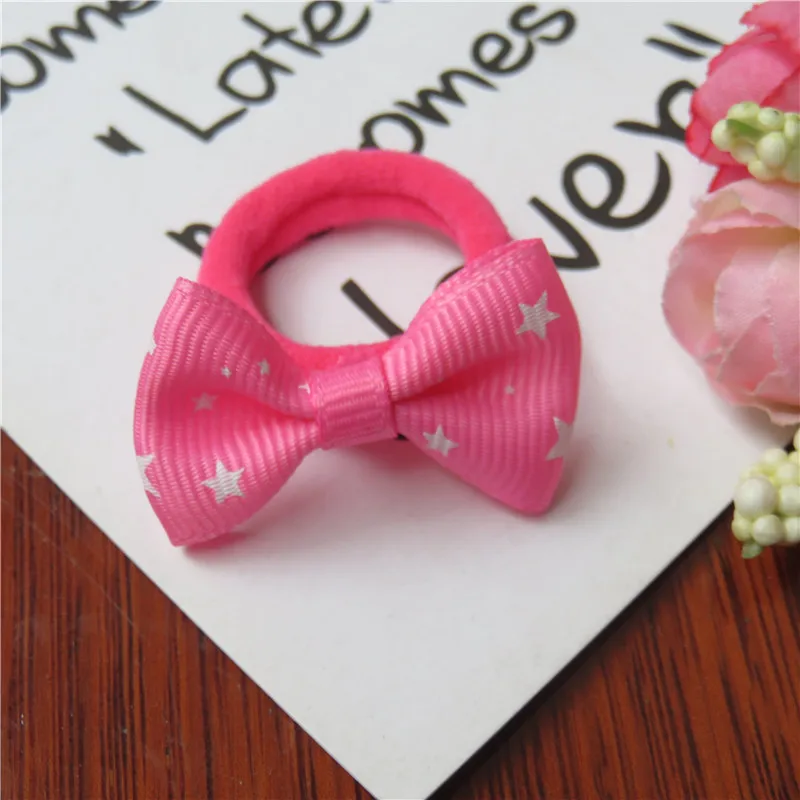 dark pink Hair Ring 2 шт./лот, заколка для волос с милой звездой и маленьким бантом для девочек, детские эластичные резинки для волос, резинка для волос, зажимы, аксессуары для волос для детей - Цвет: dark pink Hair Ring