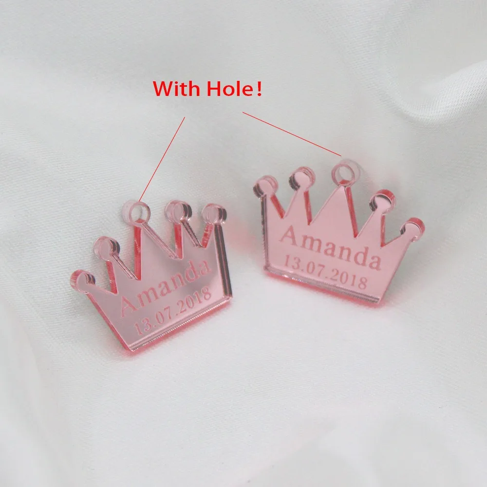 Pink with hole 100 штук персонализированные короны Индивидуальные Размер стола центральный Декор крещение Baby Shower сувениры для вечеринки ко дню рождения - Цвет: Pink with hole