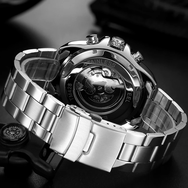 Мужские механические часы с автоподзаводом модные спортивные скелетоны для