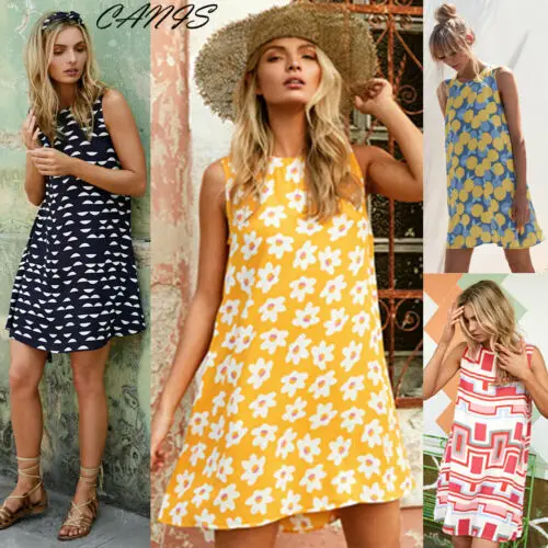 Женские платья без рукавов Повседневный Сарафан с цветочным принтом летнее