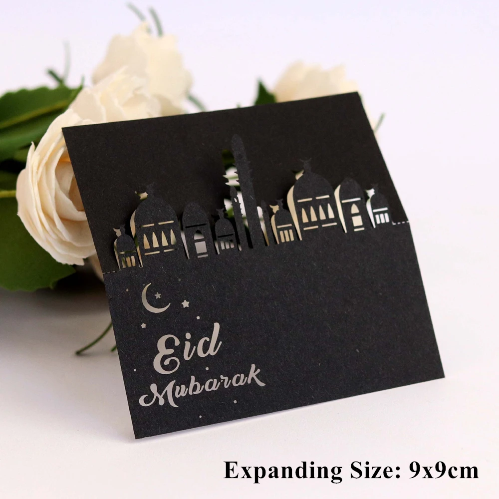10 шт. Eid Mubarak вечерние карты для сидений, лазерные полые праздничные карты, Золотые Бронзовые карты для места, счастливые Eid Ramadan Kareem мусульманские Вечерние украшения